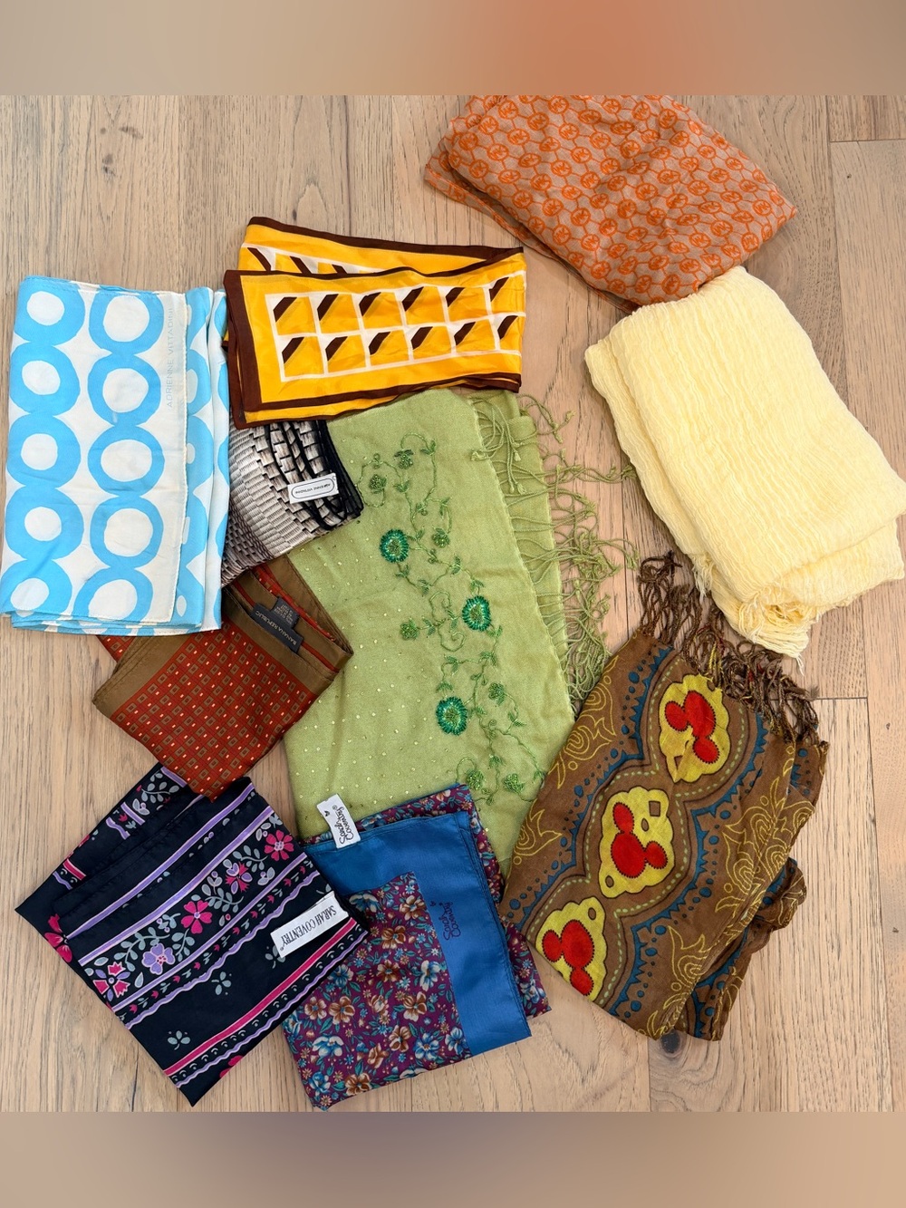 Lot of 10 Modern & Vintage Silk & Acetate Scarves Coventry Disney Kors Vittadini